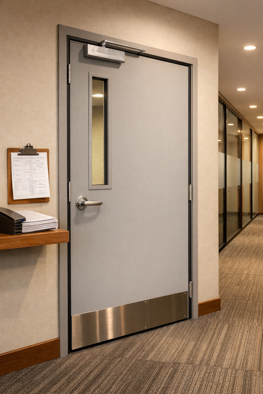 Professional fire door installation with intumescent strips by Jewel Passive Fire Protection