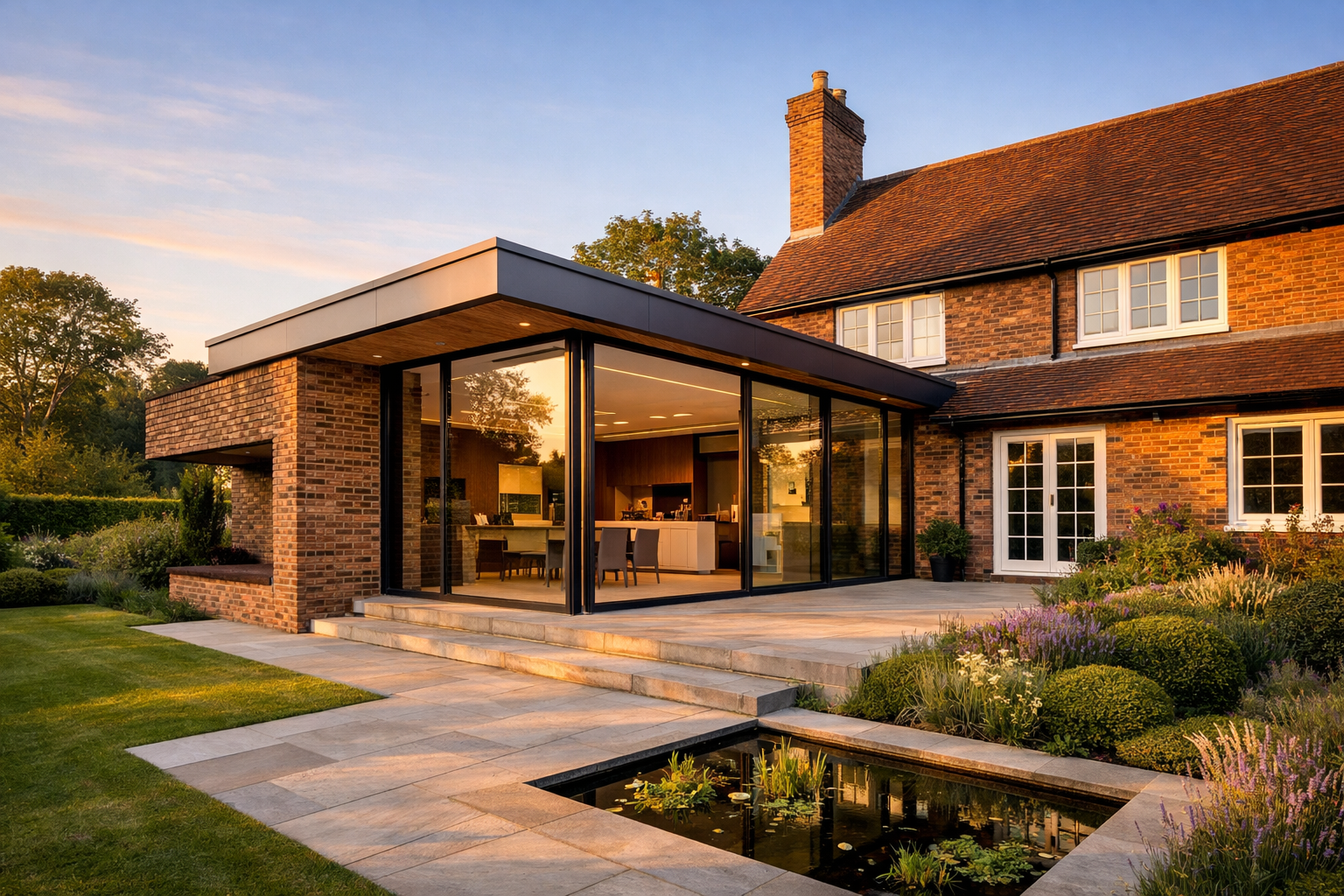 Modern luxury home extension by Jewel Enterprises, featuring contemporary glass and brick architecture